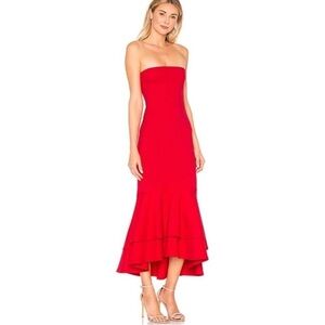 Lovers + Friends Red Strapless Mermaid Gown Dress DILLION MIDI Poppy